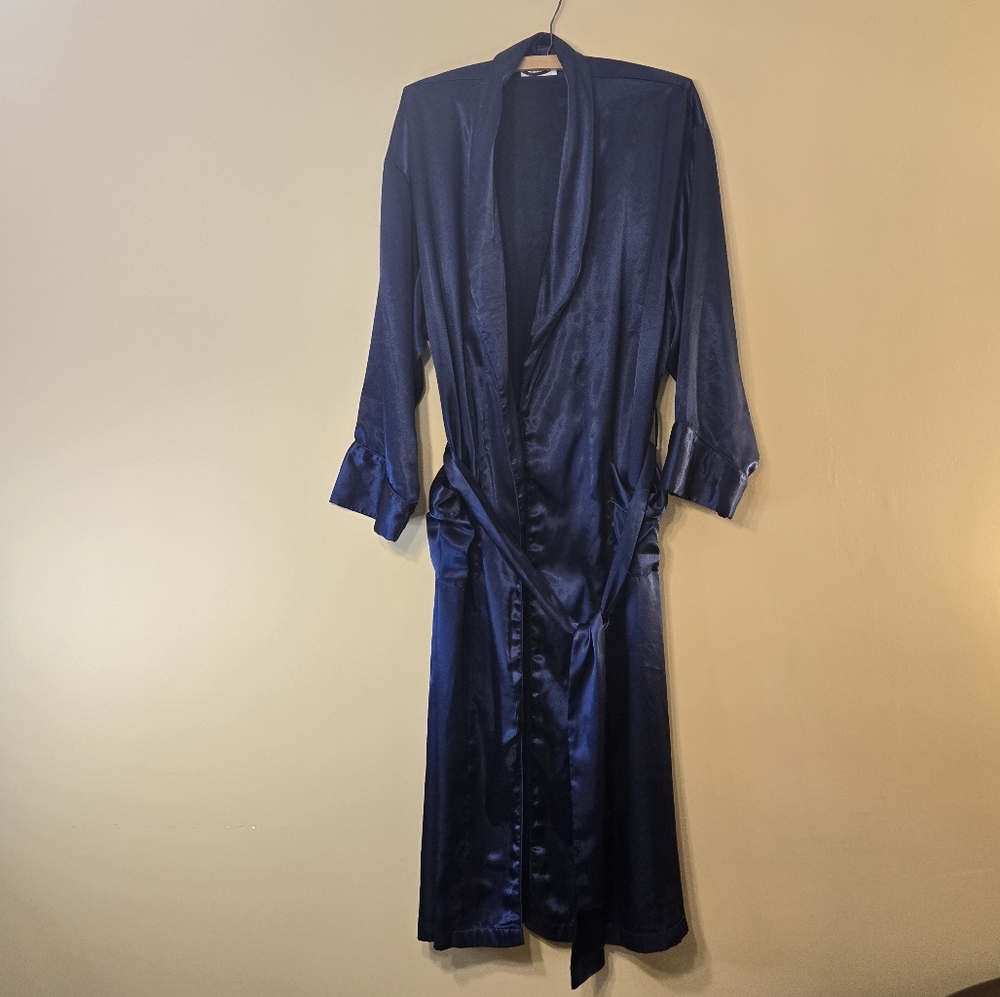 Vintage Victoria's Secret Gold Label Robe Navy Purple Small Satin